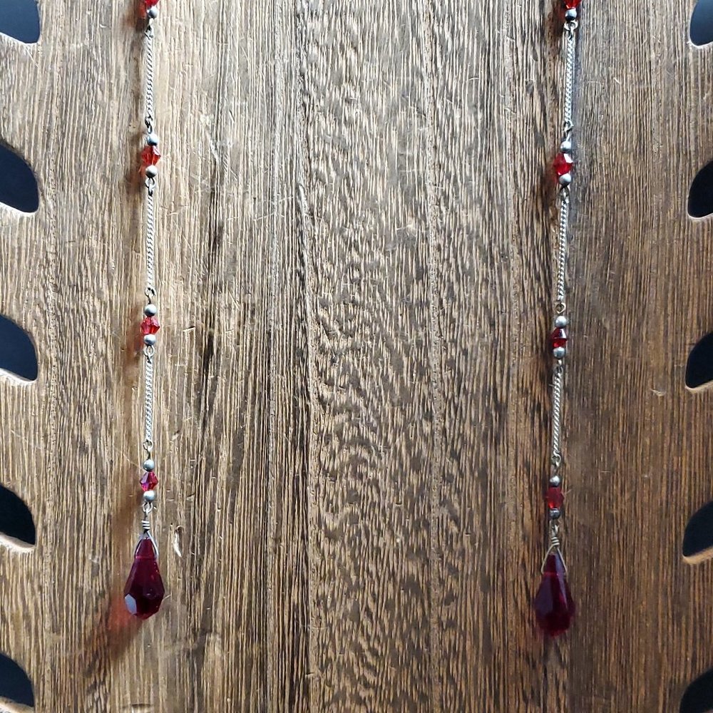 21 Inch 925 Sterling Silver Tarnished Red Crystal Necklace